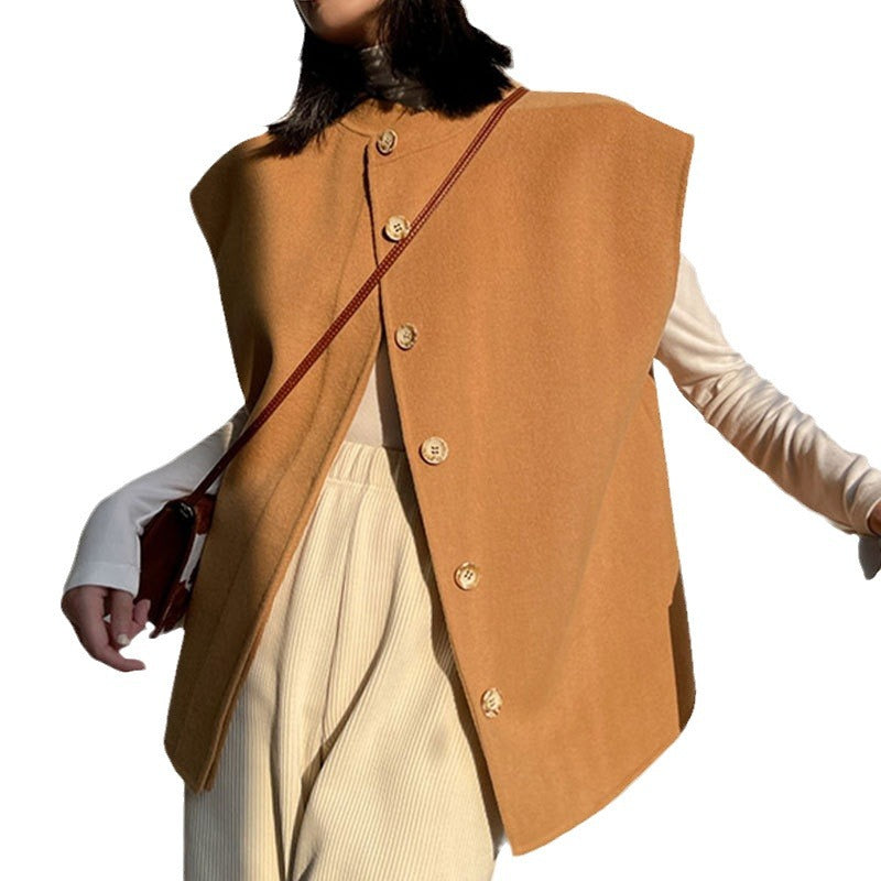 Damen Oversize-Weste mit Stehkragen, kastiger Silhouette und Knopfleiste Echo Archiv