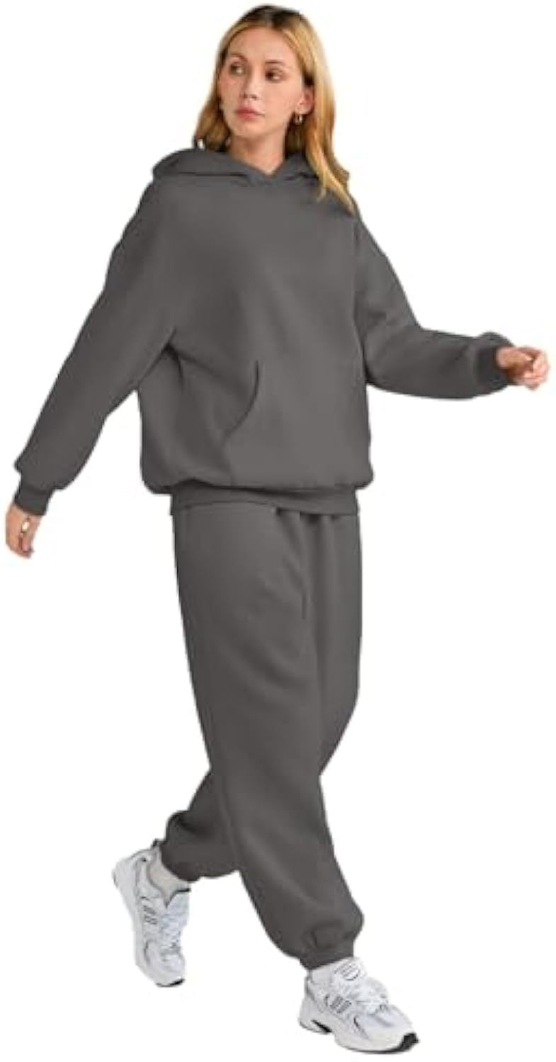 Damen Lässiges Hoodie-Jogging-Set aus French Terry mit Oversize-Kapuzenpullover und hochgeschnittener Jogginghose – Auréline