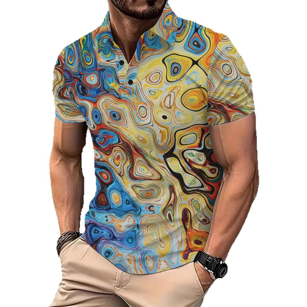 Herren Poloshirt mit kreativem Swirl-Design und modernem Schnitt Echoarchiv
