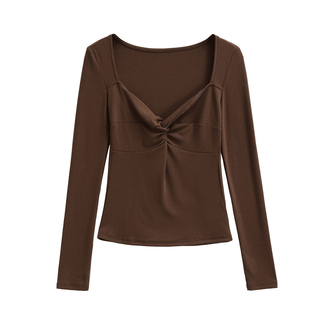 Damen Langarmshirt mit Drehknoten-Detail figurformendem Büstenteil und weiter Ausschnitt Echoarchiv
