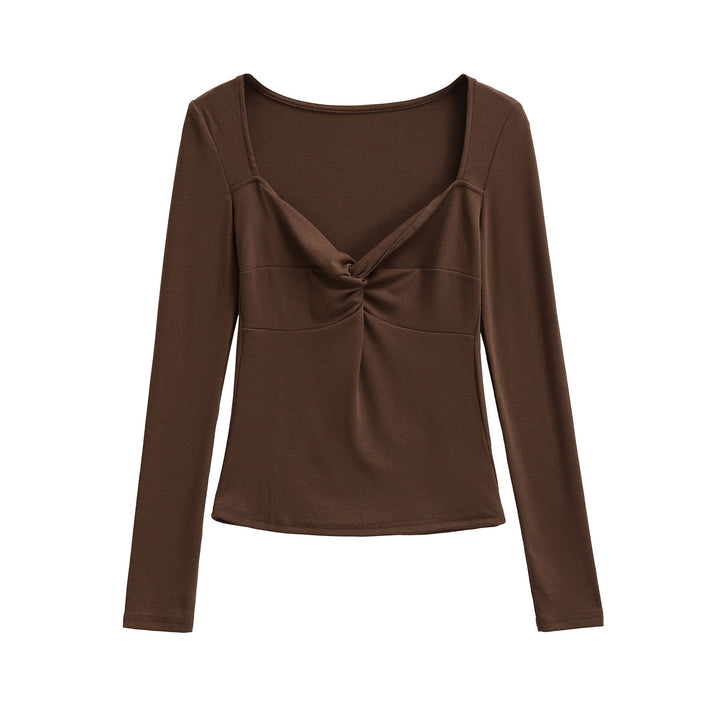 Damen Langarmshirt mit Drehknoten-Detail figurformendem Büstenteil und weiter Ausschnitt Echoarchiv