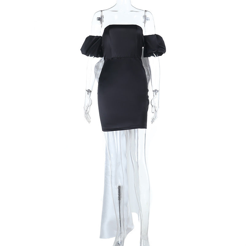 Damen schulterfreies Cocktailkleid mit elegantem Rüschendesign und schickem Schlitz Echo Archiv