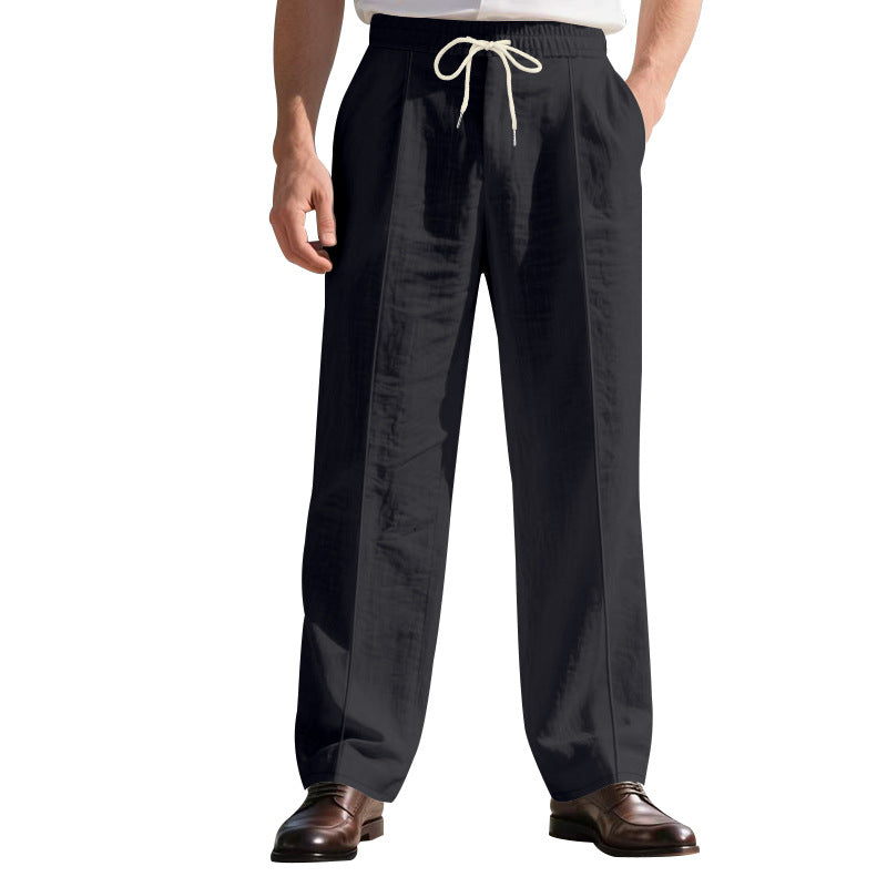 Herren nan legere Leinen-Bundfaltenhose mit elastischem Bund und Kordelzug Echo Archiv