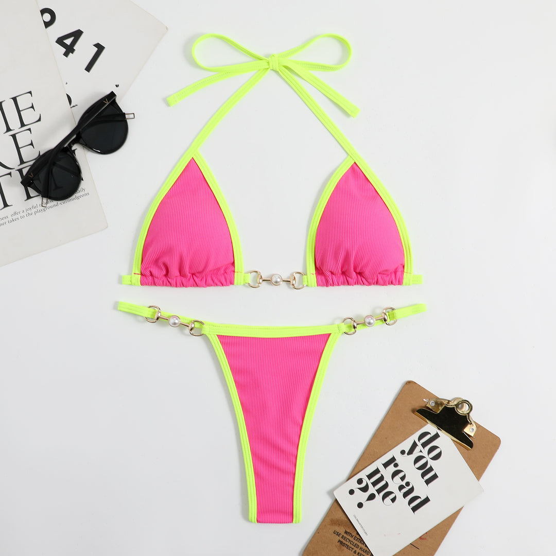 Damen Triangel-Bikini mit modischem Rippdesign und dekorativen Elementen Echo Archiv