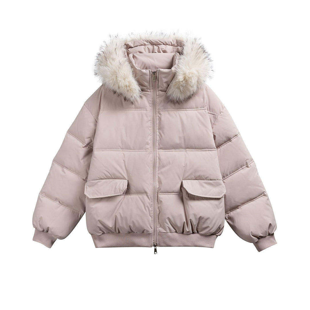 Damen Boxy-Pufferjacke mit Kapuze und voluminösem Kunstfellkragen Echoarchiv