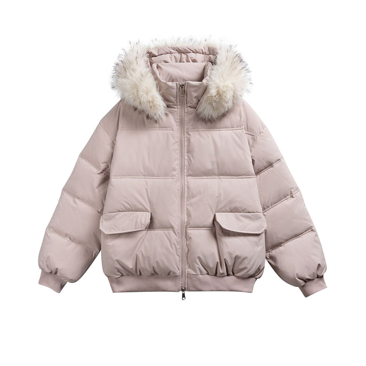 Damen Boxy-Pufferjacke mit Kapuze und voluminösem Kunstfellkragen Echoarchiv