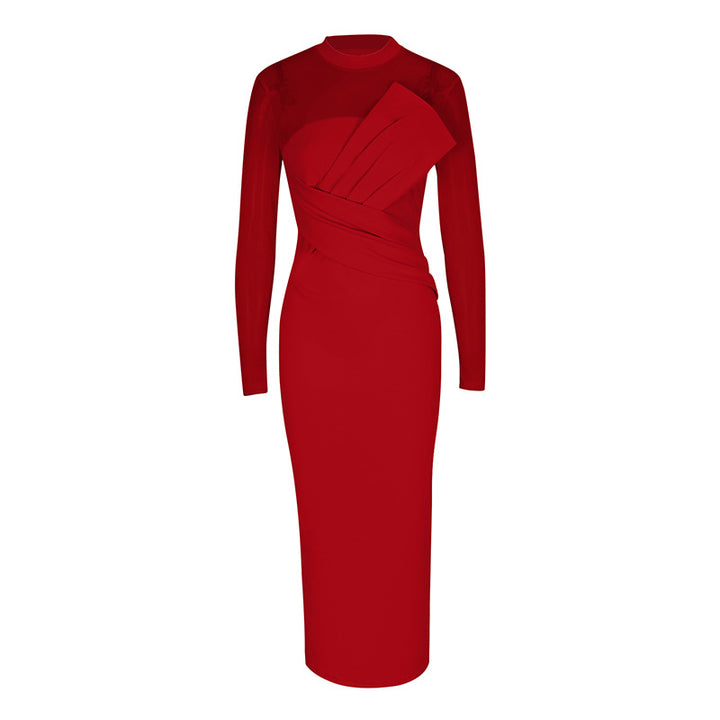 Damen Elegantes Langarm-Midi-Kleid mit raffinierter Drapierung und figurbetonter Silhouette Echo Archiv