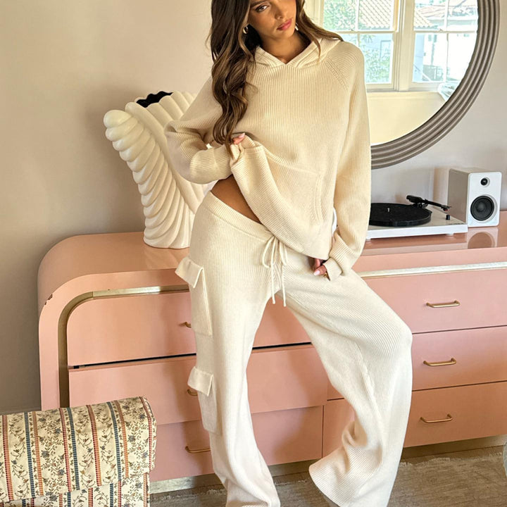 Damen nan gerippter Kapuzenpullover aus Feinstrick mit Kängurutasche und relaxed Fit Echo Archiv