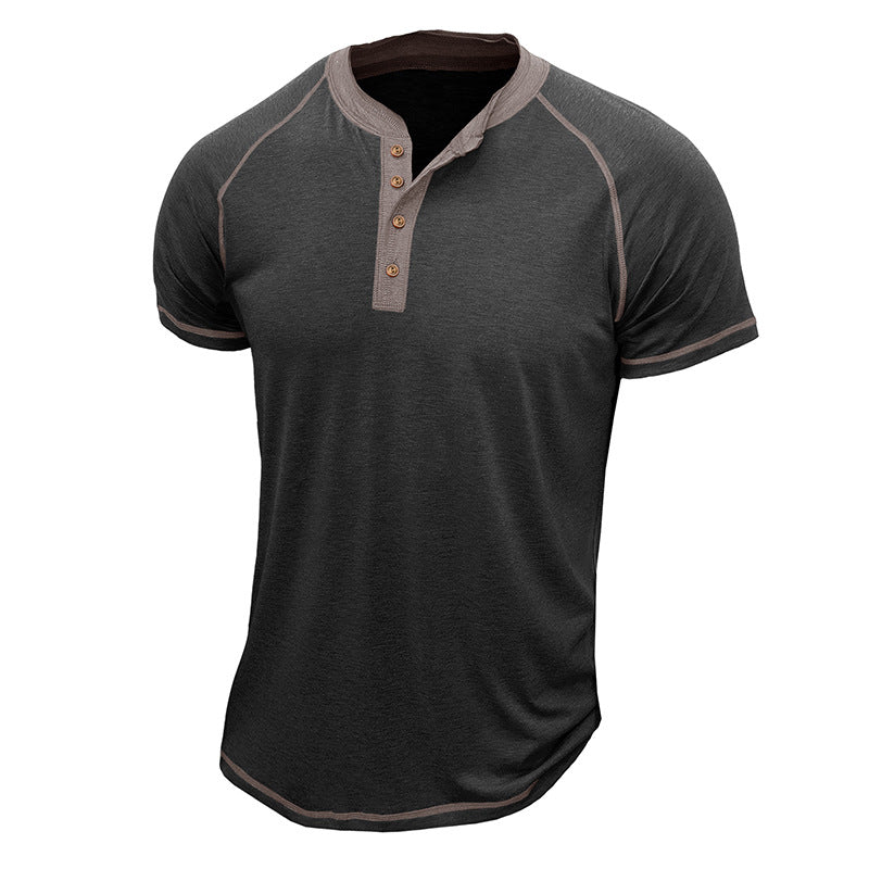 Herren Kurzarm Henley-Shirt mit Kontrastdetails und strapazierfähigem Stoff Echoarchiv