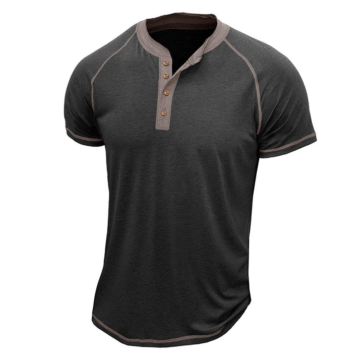 Herren Kurzarm Henley-Shirt mit Kontrastdetails und strapazierfähigem Stoff Echoarchiv
