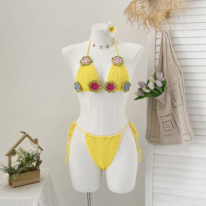 Damen Häkel-Bikini mit verspieltem Blumendesign und verstellbaren Bändern Echo Archiv