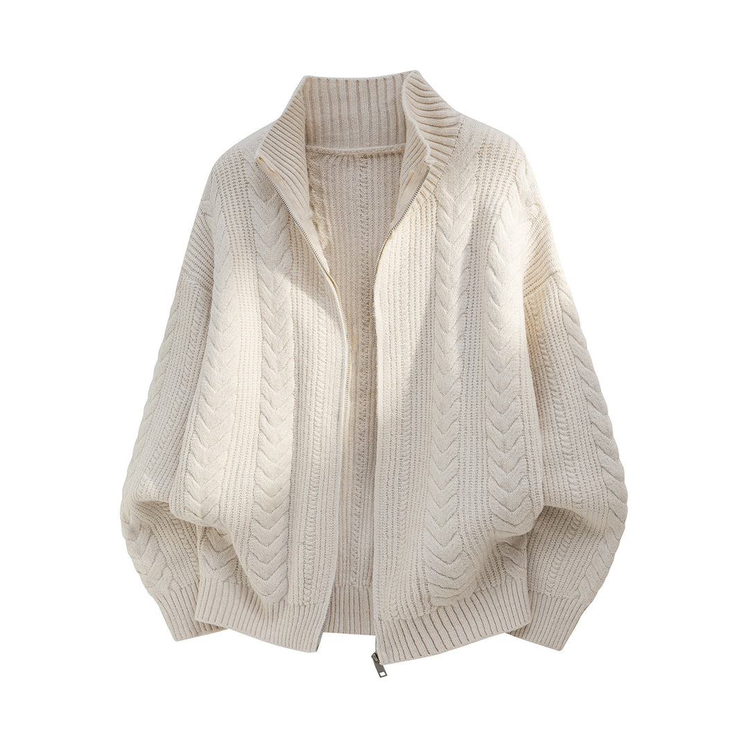 Damen Oversize Strick-Poncho mit Reißverschluss und hohem Rippkragen Echo Archiv