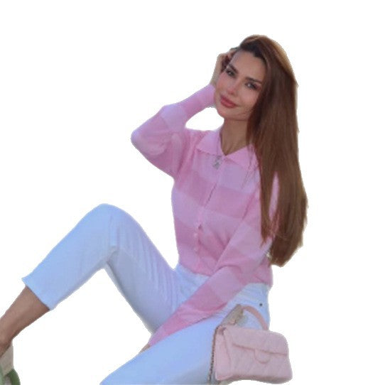 Damen Feiner Strickcardigan-Hemd mit Knopfleiste und Hemdkragen Echoarchiv