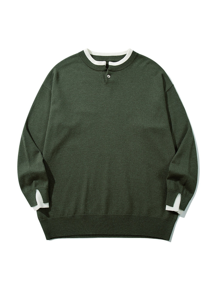 Unisex Oversize-Strickpullover mit kurzer Henley-Knopfleiste und Daumenloch-Manschetten Echoarchiv