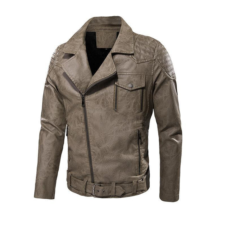 Herren Kunstleder-Bikerjacke mit asymmetrischem Reißverschluss Gürteldetail und gesteppter Schulterpartie – Taviero
