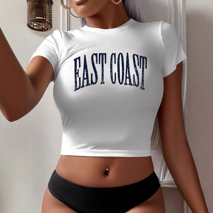 Damen Crop-T-Shirt mit kreativem Schriftzug Echo Archiv
