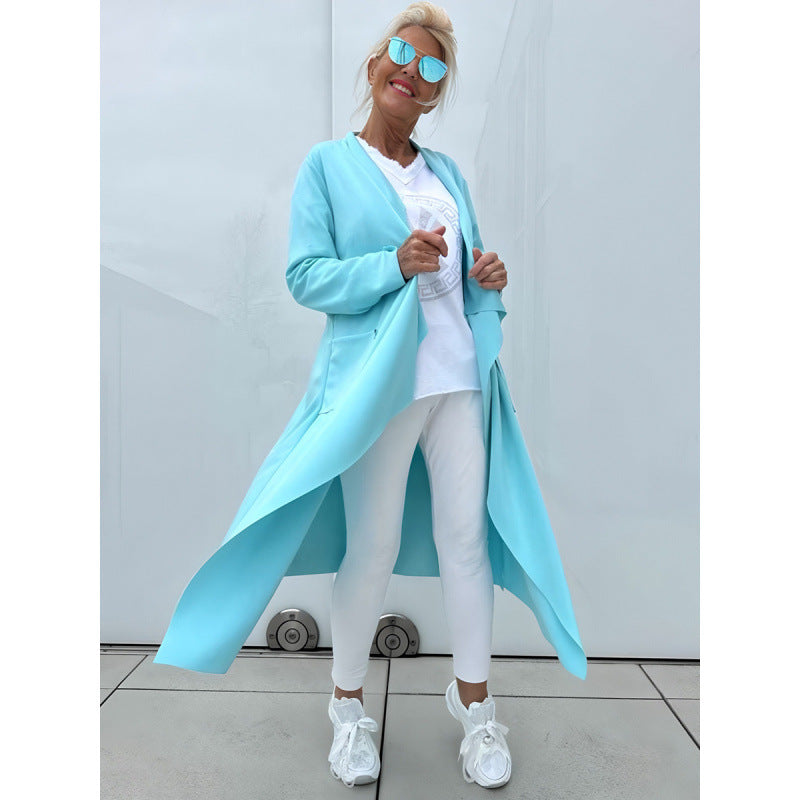 Damen Langer Fließender Longcardigan mit Wasserfall-Saum und Eingrifftaschen Echo Archiv