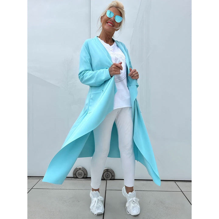 Damen Langer Fließender Longcardigan mit Wasserfall-Saum und Eingrifftaschen Echo Archiv