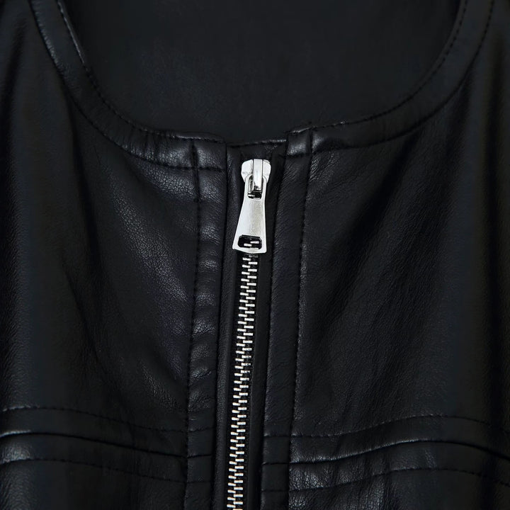 Damen Cropped Blouson in Glattlederoptik mit Rundhalsausschnitt und elastischem Saum Echoarchiv