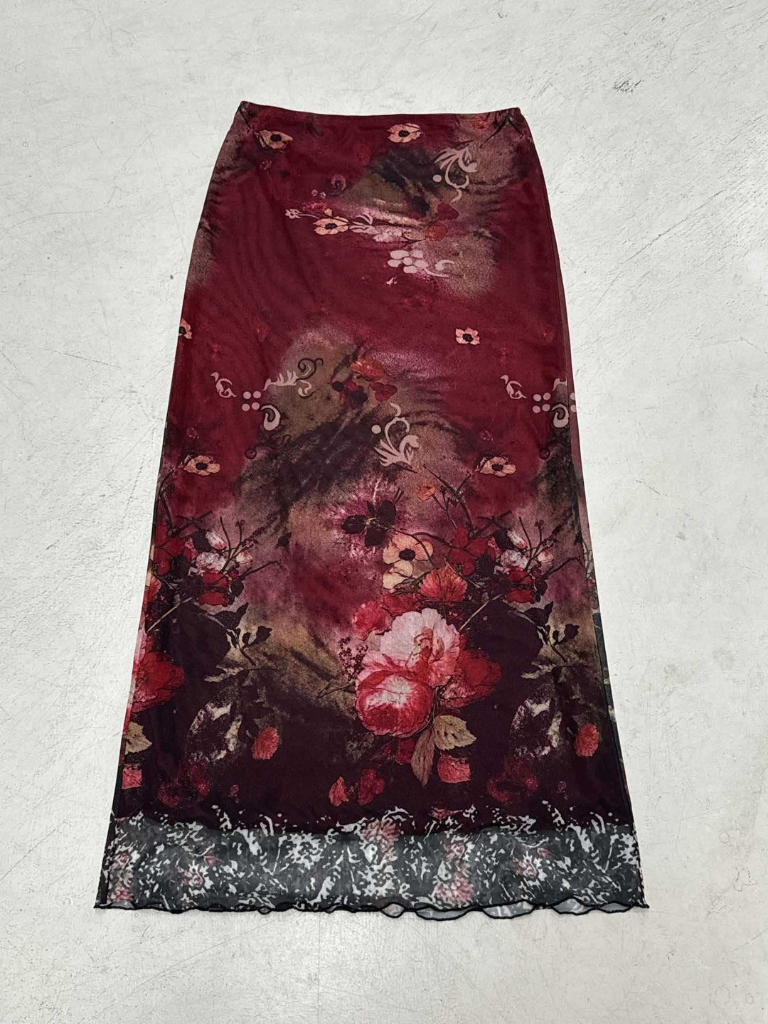 Damen Langes Satin-Chiffon Maxirock mit floralem Aquarellprint Echo Archiv