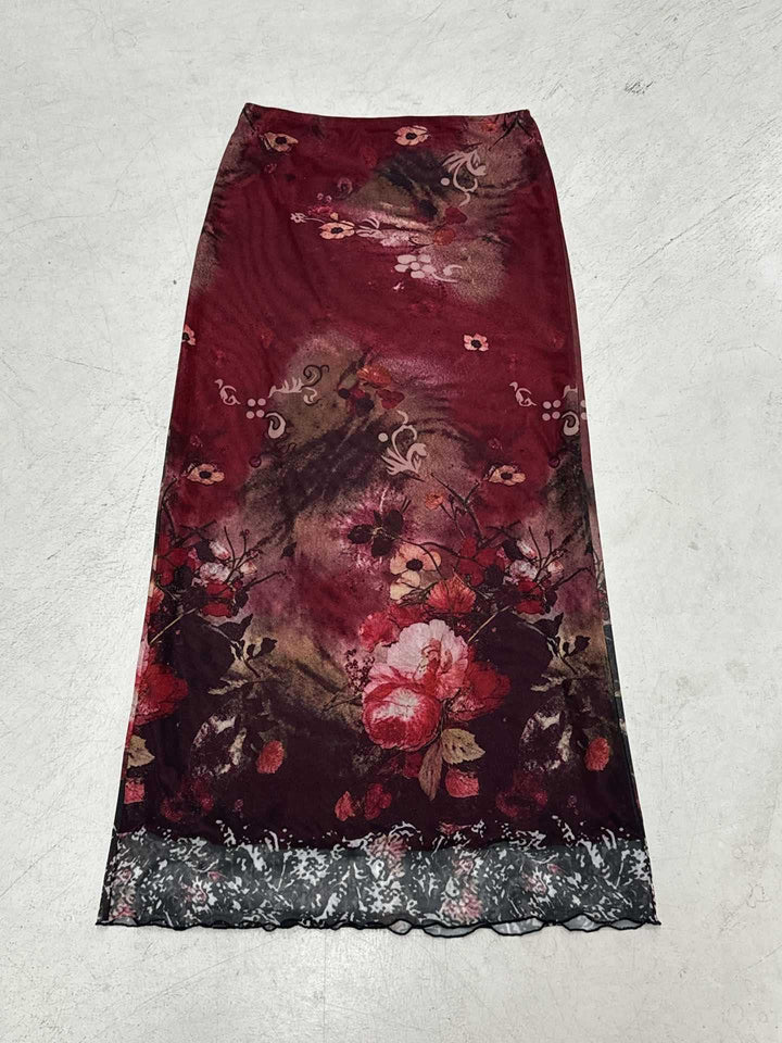 Damen Langes Satin-Chiffon Maxirock mit floralem Aquarellprint Echo Archiv