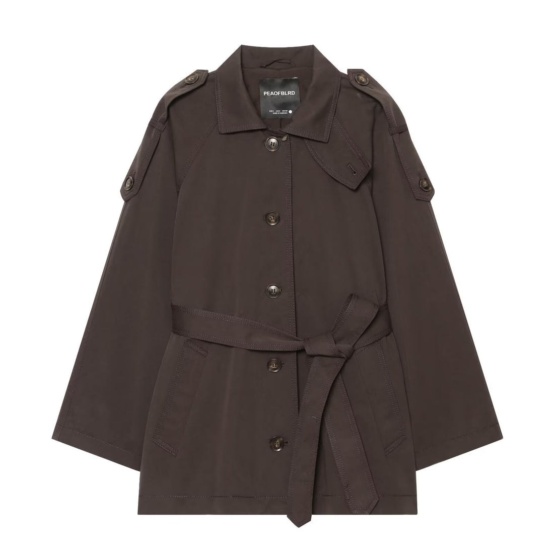 Damen Kurzes Cape-Trench mit taillierendem Bindegürtel und Schulterpatten Echo Archiv