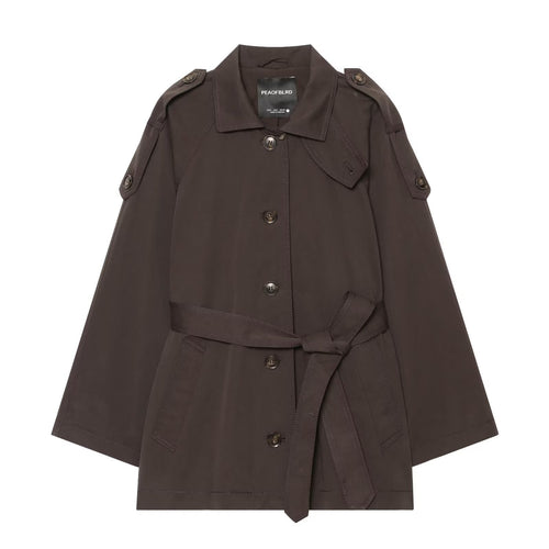 Damen Kurzes Cape-Trench mit taillierendem Bindegürtel und Schulterpatten Echo Archiv