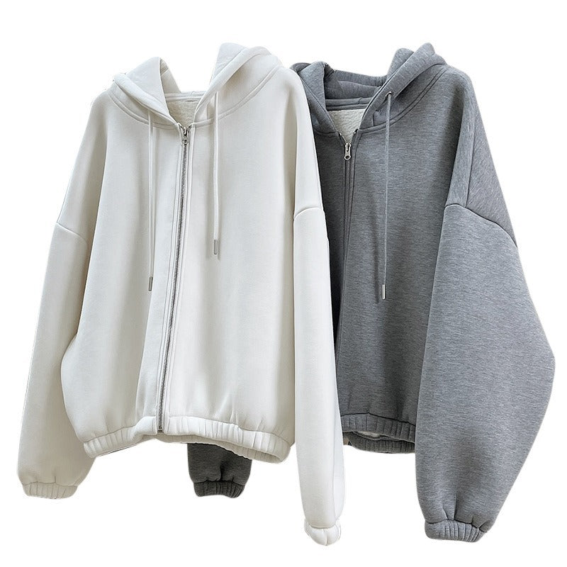 Damen Oversized Kapuzen-Zipjacke mit Teddyfutter und elastischem Saum Echoarchiv
