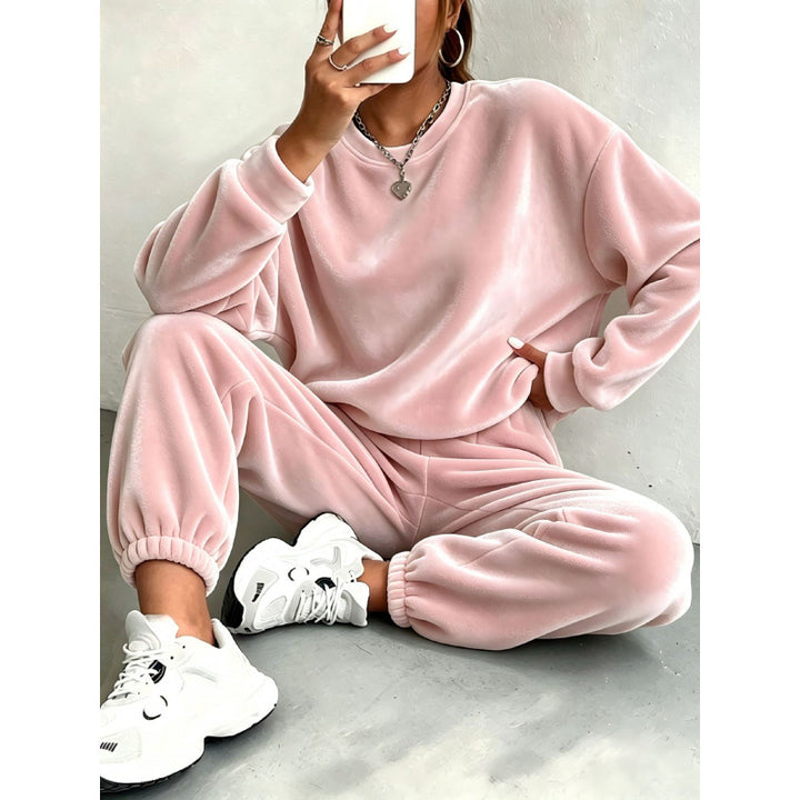Damen Kuscheliges Velours-Lounge-Set mit Oversize-Sweatshirt und Joggerhose Echoarchiv