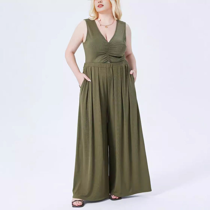 Damen Weite Feinstrick-Palazzohose mit hohem Elastikbund und Faltenfall – Avélisse