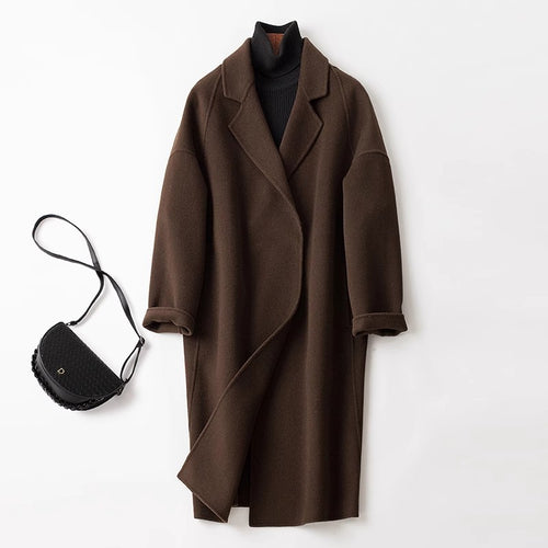 Damen Eleganter Wollmantel mit Abnehmbarer Kapuze Echoarchiv