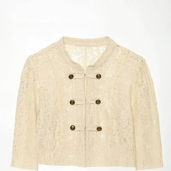 Damen Kurze Spitzenjacke im militärisch inspirierten Stil mit Stehkragen und Zierknopfleiste Echo Archiv