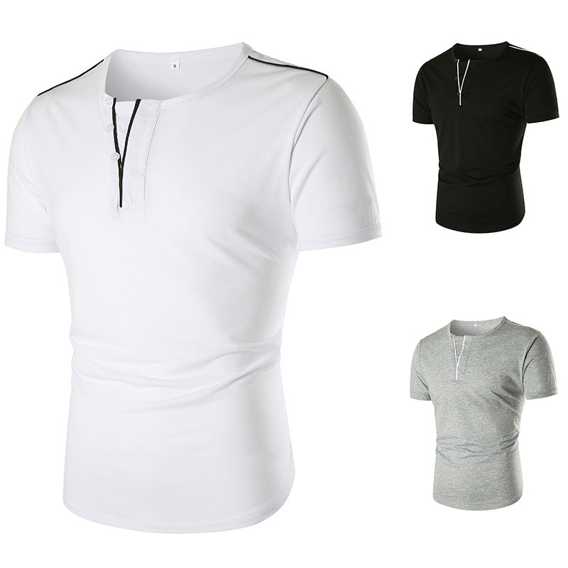 Herren Kurzarm T-Shirt mit halber Knopfleiste und kontrastierenden Nähten Echoarchiv