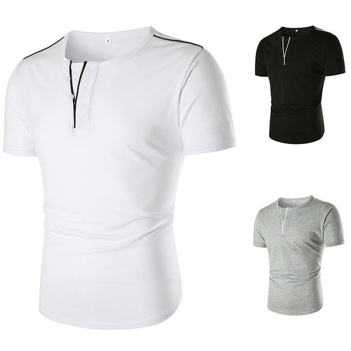 Herren Kurzarm T-Shirt mit halber Knopfleiste und kontrastierenden Nähten Echoarchiv