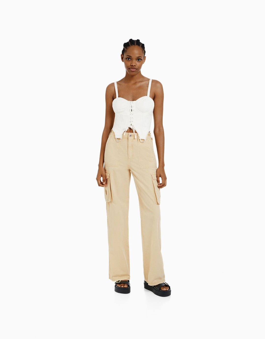 Damen nan weite High-Waist Cargo-Hose mit aufgesetzten Pattentaschen und geradem Bein Echo Archiv