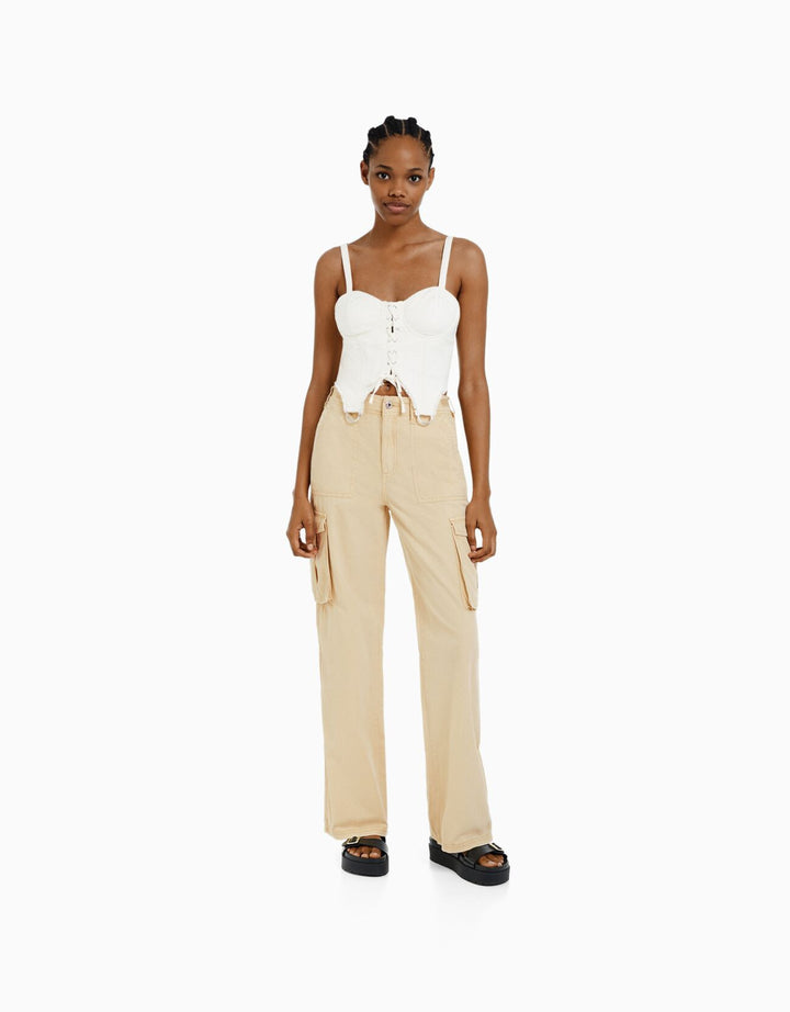 Damen nan weite High-Waist Cargo-Hose mit aufgesetzten Pattentaschen und geradem Bein Echo Archiv