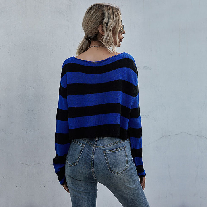 Damen Lässiger Crop-Pullover mit Streifen und Destroyed-Details Echo Archiv