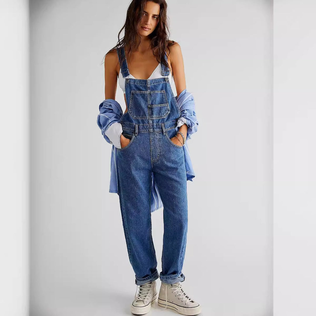 Damen lässige Denim-Latzhose mit praktischen Taschen und verstellbarem Bund Echo Archiv
