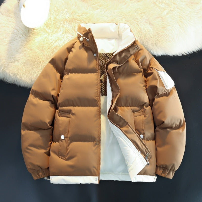 Herren Wattierte Daunenoptik-Outdoorjacke mit hohem Stehkragen, Kontrast-Innenfutter & Ärmeltasche Echoarchiv