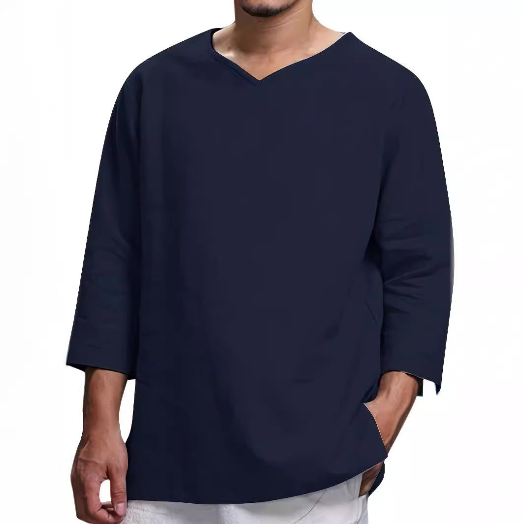 Herren Lässiges Langarmshirt mit V-Ausschnitt und praktischen Seitentaschen Echoarchiv