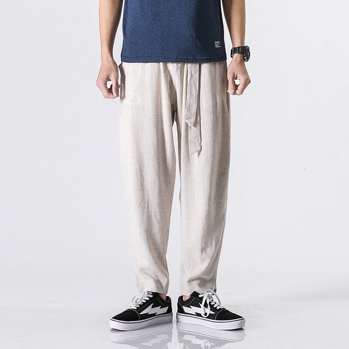 Herren nan entspannte Leinen-Baumwoll Harem-Joggerhose mit verdecktem Tunnelzug und tapered Bein Echo Archiv