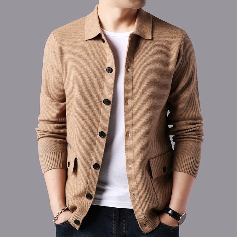 Herren Strukturierte Strickjacke mit Knopfverschluss und praktischen Taschen Echoarchiv