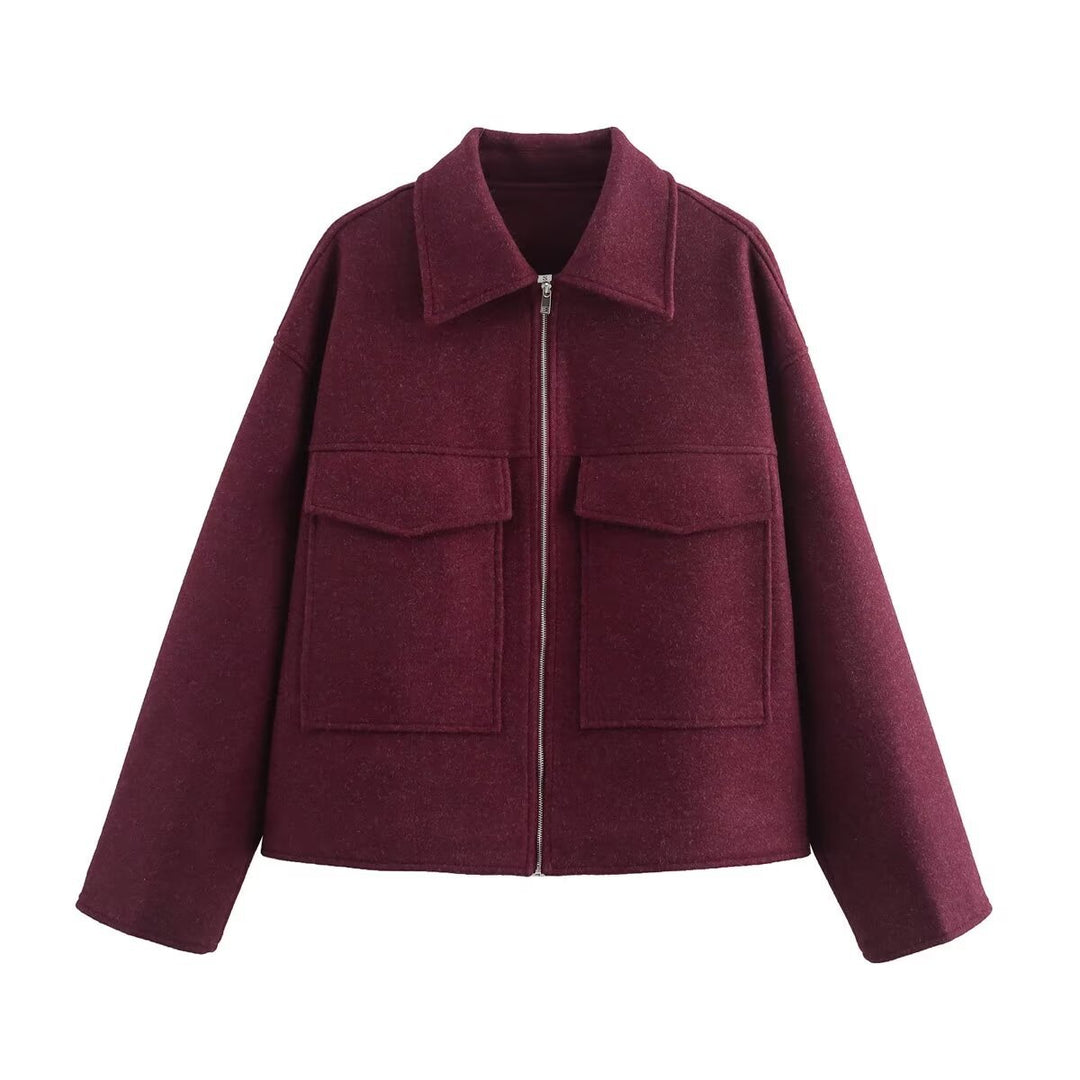 Damen Kurzjacke aus Wollmix mit großen Pattentaschen und durchgehendem Reißverschluss Echo Archiv
