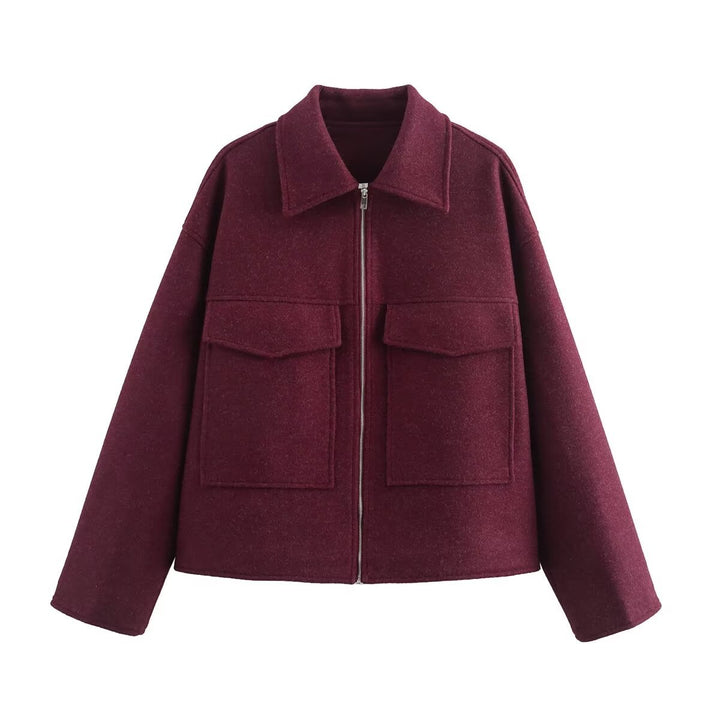 Damen Kurzjacke aus Wollmix mit großen Pattentaschen und durchgehendem Reißverschluss Echo Archiv