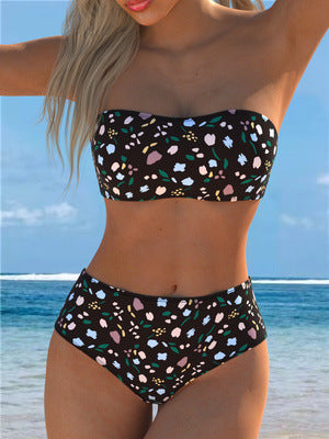Damen Bandeau-Bikini mit floralem Muster und hohem Taillenschnitt Echo Archiv