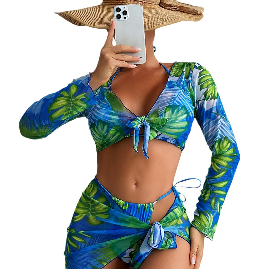 Damen Bikini-Set mit langärmligem Oberteil und modischer Wickeloptik Echo Archiv
