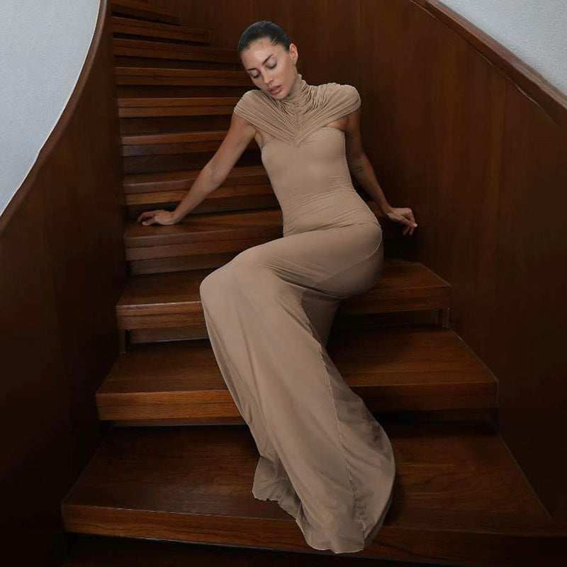 Damen Elegantes Maxikleid mit hochgeschlossenem, drapiertem Kragen Echo Archiv