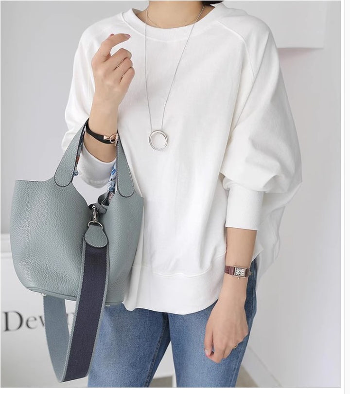 Damen Oversize-Sweatshirt mit Raglanärmeln, abgerundetem Saum und Seitenschlitzen Echoarchiv