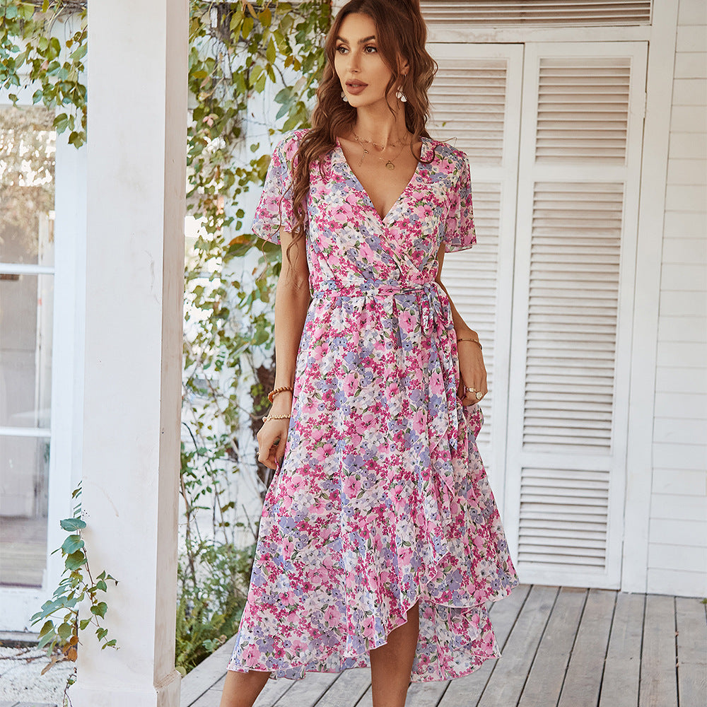 Damen Midikleid mit raffiniertem Wickeldesign und floralem Muster Echo Archiv