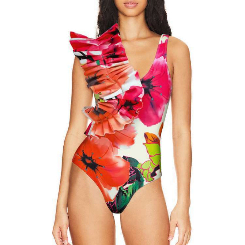 Damen Badeanzug mit voluminösem Rüschendetail und eleganter Wickelrock-Option Echo Archiv